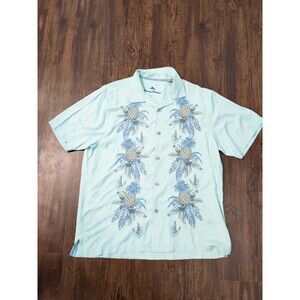Tommy Bahama Hawaiian Shirt Mens Large L Original Fit Slik Pineapple Print Camp